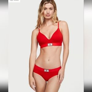 Victoria Secret- Red Shine Bling Patch Cotton Hiphugger Panty-L